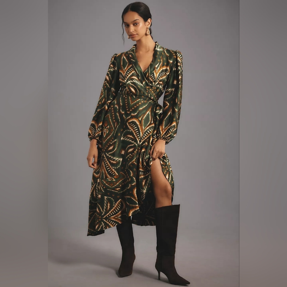 Farm Rio Pineapple Ikat Asymmetric Hem Wrap Dress